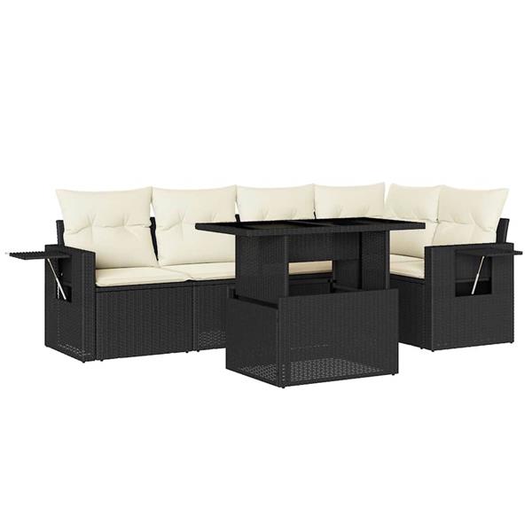 Grote foto vidaxl 6 delige loungeset met kussens poly rattan zwart tuin en terras tuinmeubelen