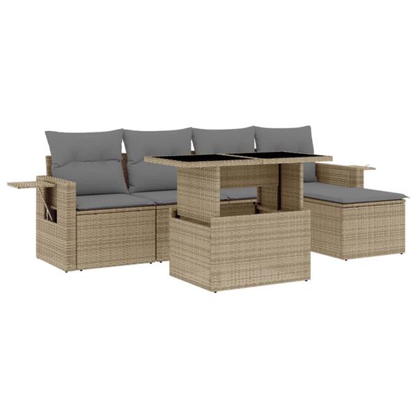 Grote foto vidaxl 6 delige loungeset met kussens poly rattan beige tuin en terras tuinmeubelen
