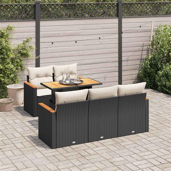 Grote foto vidaxl 6 delige loungeset met kussens poly rattan acacia zwart tuin en terras tuinmeubelen
