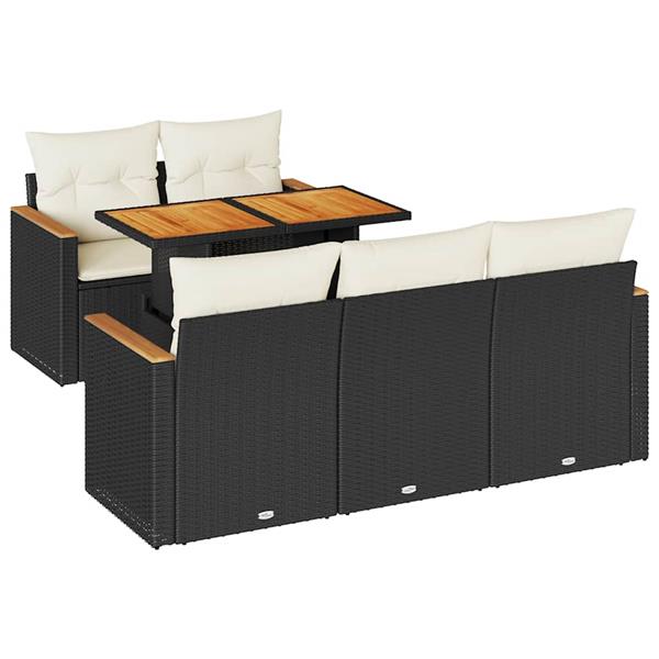 Grote foto vidaxl 6 delige loungeset met kussens poly rattan acacia zwart tuin en terras tuinmeubelen