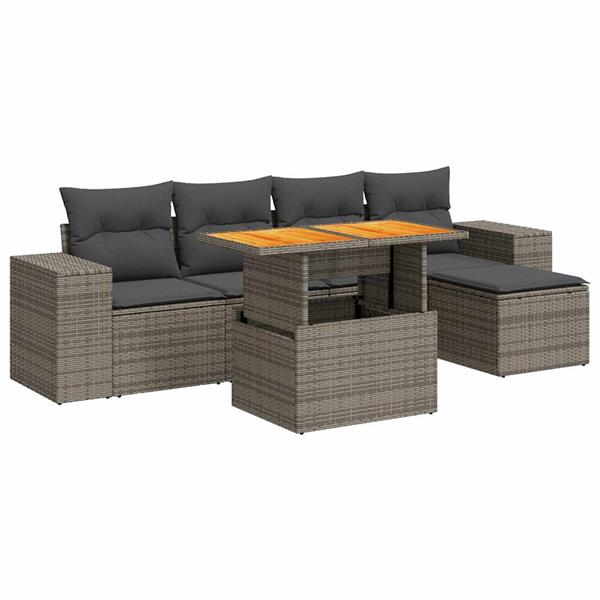 Grote foto vidaxl 6 delige loungeset met kussens poly rattan grijs tuin en terras tuinmeubelen