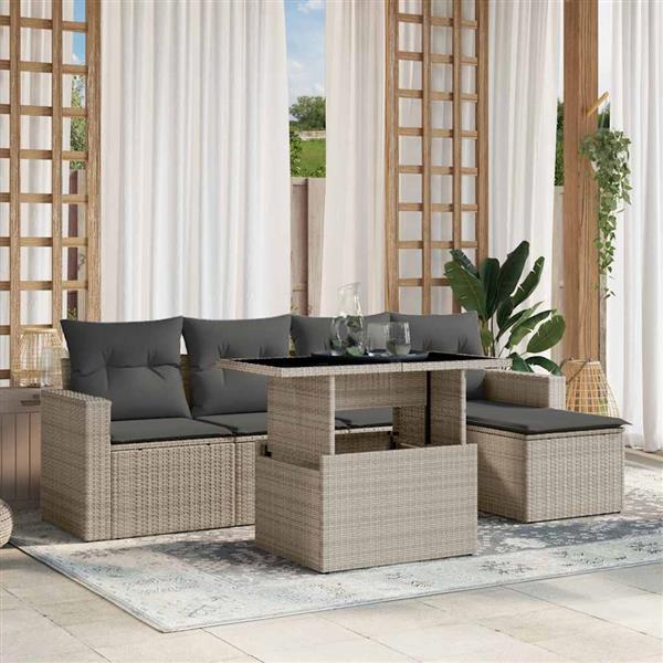 Grote foto vidaxl 6 delige loungeset met kussens poly rattan lichtgrijs tuin en terras tuinmeubelen