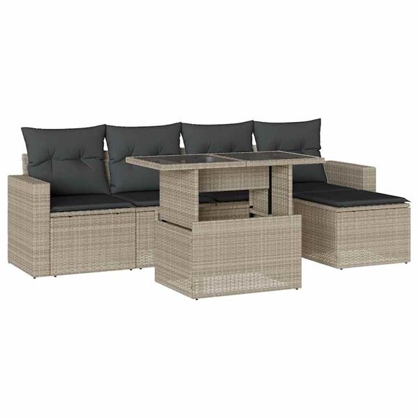 Grote foto vidaxl 6 delige loungeset met kussens poly rattan lichtgrijs tuin en terras tuinmeubelen