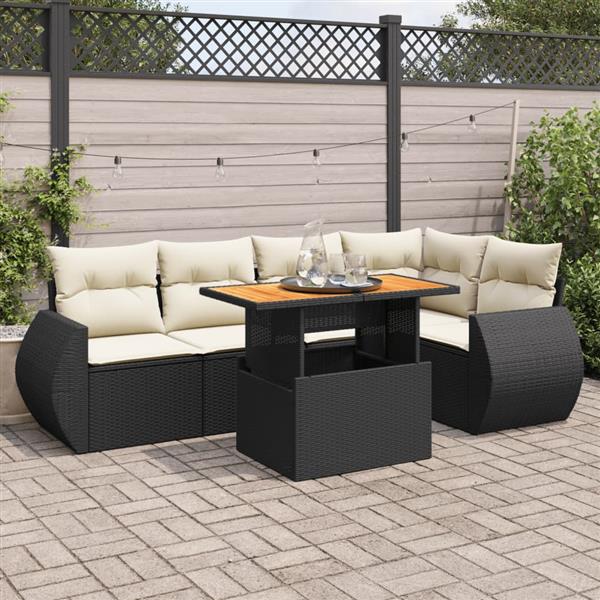 Grote foto vidaxl 6 delige loungeset met kussens poly rattan zwart tuin en terras tuinmeubelen