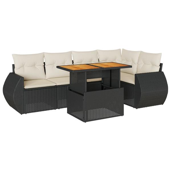 Grote foto vidaxl 6 delige loungeset met kussens poly rattan zwart tuin en terras tuinmeubelen