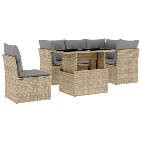 Grote foto vidaxl 6 delige loungeset met kussens poly rattan beige tuin en terras tuinmeubelen