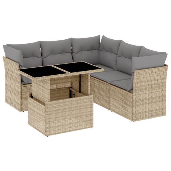 Grote foto vidaxl 6 delige loungeset met kussens poly rattan beige tuin en terras tuinmeubelen