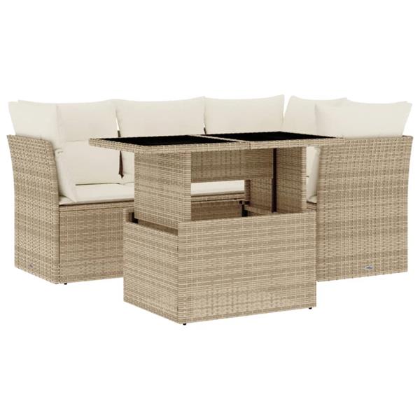 Grote foto vidaxl 5 delige loungeset met kussens poly rattan beige tuin en terras tuinmeubelen