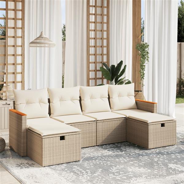 Grote foto vidaxl 6 delige loungeset met kussens poly rattan beige tuin en terras tuinmeubelen
