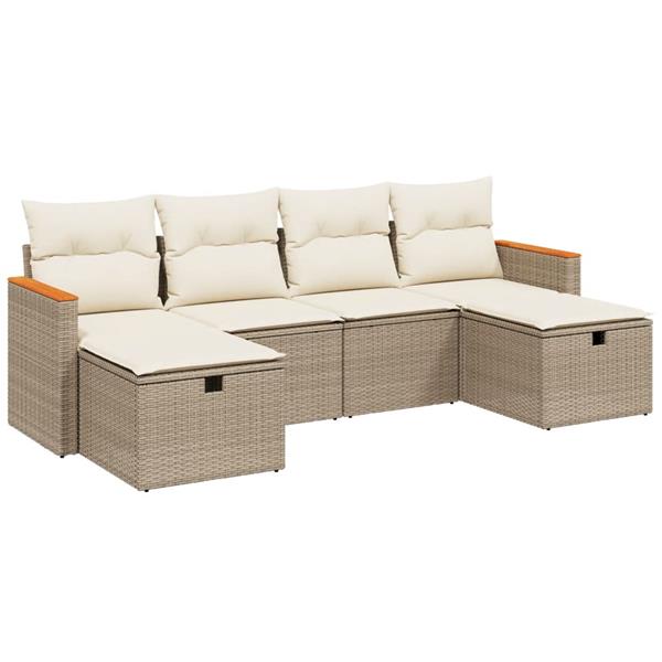 Grote foto vidaxl 6 delige loungeset met kussens poly rattan beige tuin en terras tuinmeubelen
