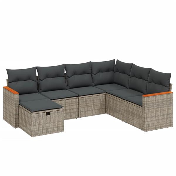 Grote foto vidaxl 7 delige loungeset met kussens poly rattan grijs tuin en terras tuinmeubelen
