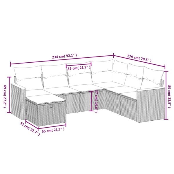 Grote foto vidaxl 7 delige loungeset met kussens poly rattan grijs tuin en terras tuinmeubelen