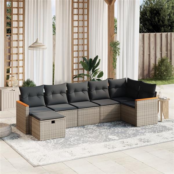 Grote foto vidaxl 7 delige loungeset met kussens poly rattan grijs tuin en terras tuinmeubelen