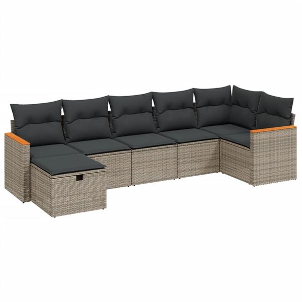 Grote foto vidaxl 7 delige loungeset met kussens poly rattan grijs tuin en terras tuinmeubelen