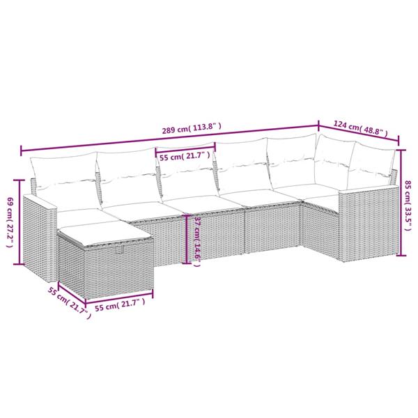 Grote foto vidaxl 7 delige loungeset met kussens poly rattan grijs tuin en terras tuinmeubelen
