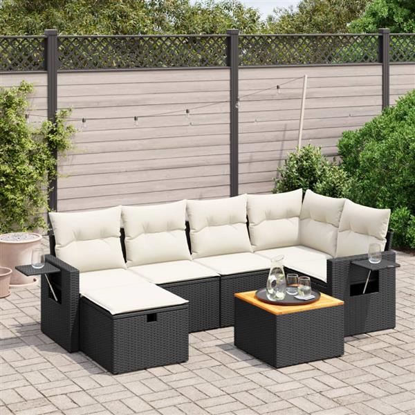 Grote foto vidaxl 7 delige loungeset met kussens poly rattan zwart tuin en terras tuinmeubelen