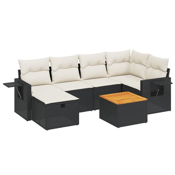 Grote foto vidaxl 7 delige loungeset met kussens poly rattan zwart tuin en terras tuinmeubelen