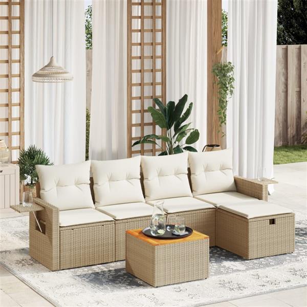 Grote foto vidaxl 6 delige loungeset met kussens poly rattan beige tuin en terras tuinmeubelen