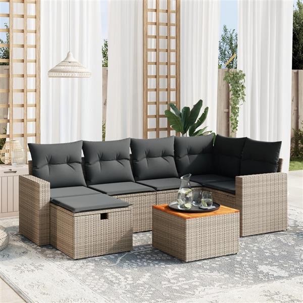 Grote foto vidaxl 7 delige loungeset met kussens poly rattan grijs tuin en terras tuinmeubelen