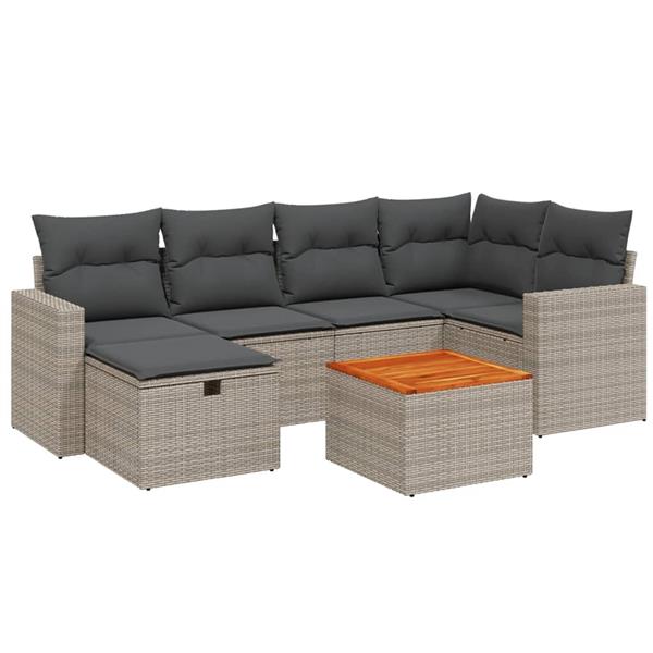 Grote foto vidaxl 7 delige loungeset met kussens poly rattan grijs tuin en terras tuinmeubelen