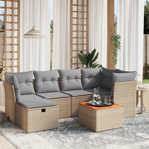 Grote foto vidaxl 7 delige loungeset met kussens poly rattan gemengd beige tuin en terras tuinmeubelen