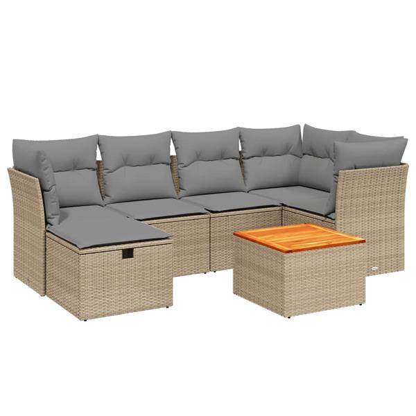Grote foto vidaxl 7 delige loungeset met kussens poly rattan gemengd beige tuin en terras tuinmeubelen