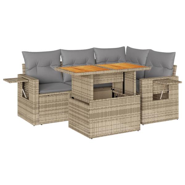 Grote foto vidaxl 5 delige loungeset met kussens poly rattan beige tuin en terras tuinmeubelen
