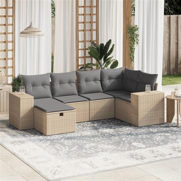Grote foto vidaxl 6 delige loungeset met kussens poly rattan gemengd beige tuin en terras tuinmeubelen