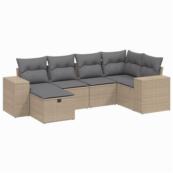 Grote foto vidaxl 6 delige loungeset met kussens poly rattan gemengd beige tuin en terras tuinmeubelen