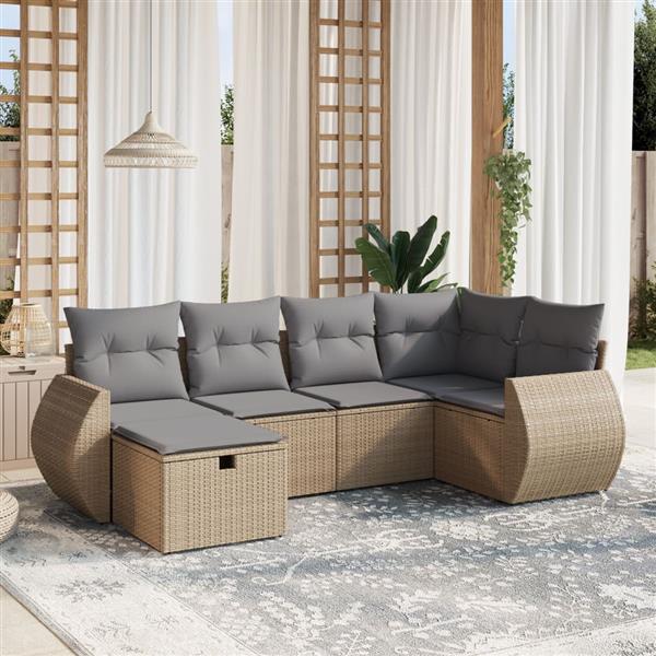 Grote foto vidaxl 6 delige loungeset met kussens poly rattan gemengd beige tuin en terras tuinmeubelen