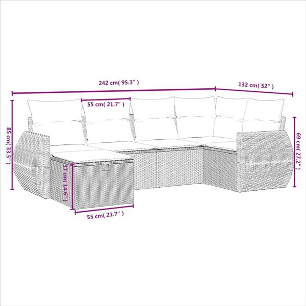 Grote foto vidaxl 6 delige loungeset met kussens poly rattan gemengd beige tuin en terras tuinmeubelen