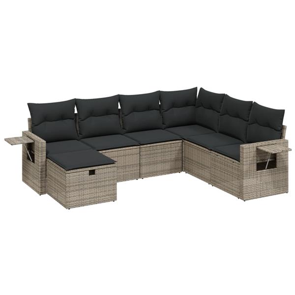 Grote foto vidaxl 7 delige loungeset met kussens poly rattan grijs tuin en terras tuinmeubelen