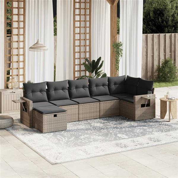 Grote foto vidaxl 7 delige loungeset met kussens poly rattan grijs tuin en terras tuinmeubelen