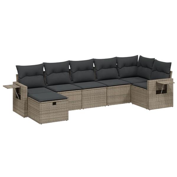 Grote foto vidaxl 7 delige loungeset met kussens poly rattan grijs tuin en terras tuinmeubelen