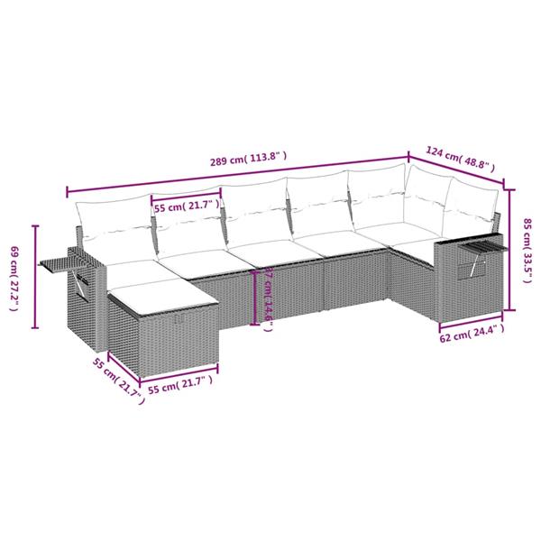 Grote foto vidaxl 7 delige loungeset met kussens poly rattan grijs tuin en terras tuinmeubelen