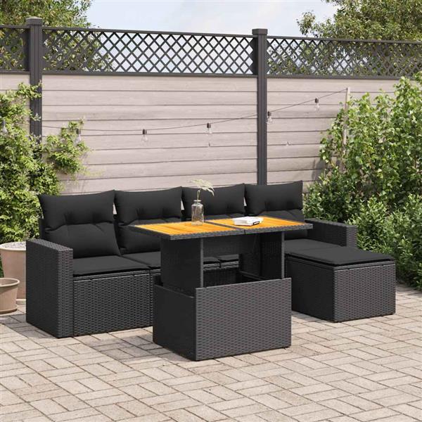 Grote foto vidaxl 6 delige loungeset met kussens poly rattan zwart tuin en terras tuinmeubelen