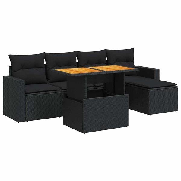 Grote foto vidaxl 6 delige loungeset met kussens poly rattan zwart tuin en terras tuinmeubelen