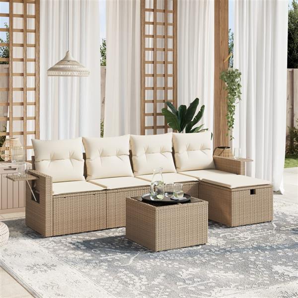 Grote foto vidaxl 6 delige loungeset met kussens poly rattan beige tuin en terras tuinmeubelen