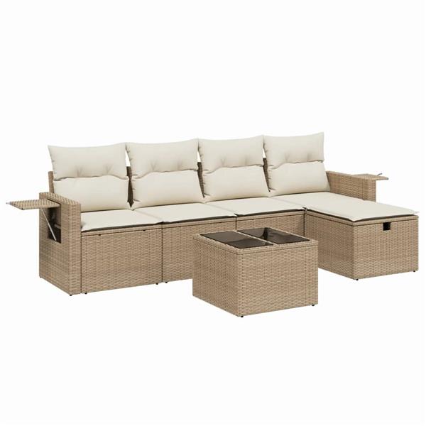 Grote foto vidaxl 6 delige loungeset met kussens poly rattan beige tuin en terras tuinmeubelen