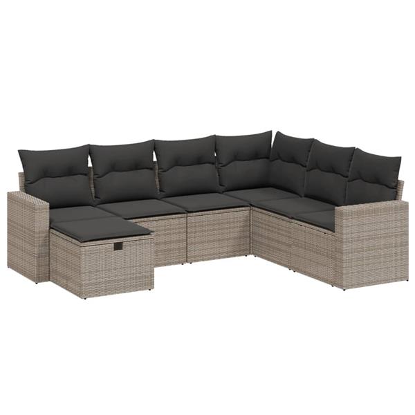 Grote foto vidaxl 7 delige loungeset met kussens poly rattan grijs tuin en terras tuinmeubelen