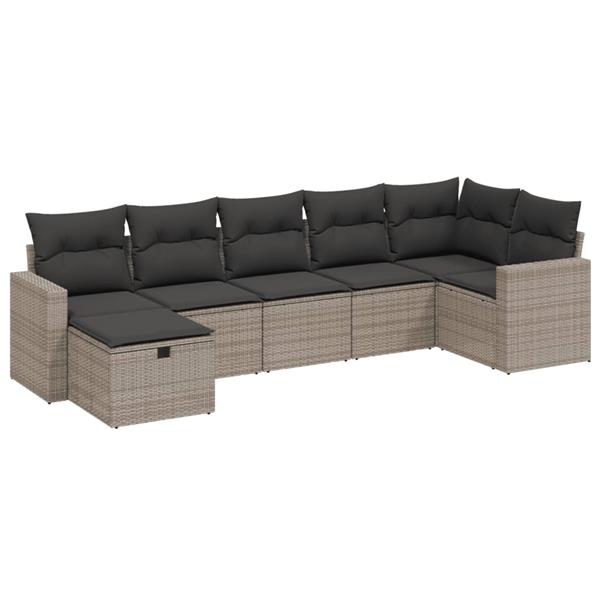 Grote foto vidaxl 7 delige loungeset met kussens poly rattan grijs tuin en terras tuinmeubelen