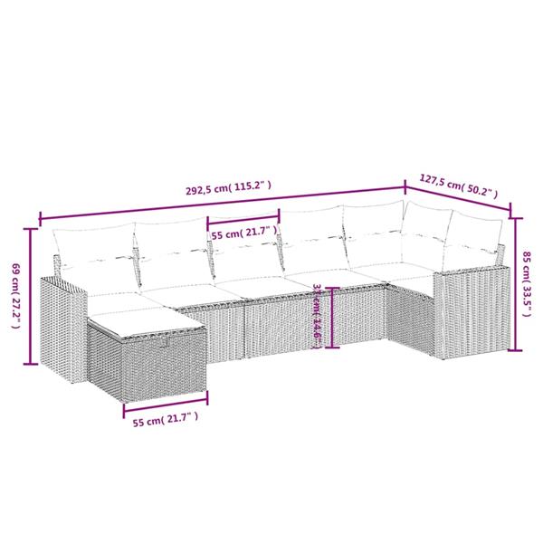 Grote foto vidaxl 7 delige loungeset met kussens poly rattan grijs tuin en terras tuinmeubelen