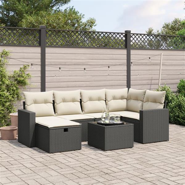 Grote foto vidaxl 7 delige loungeset met kussens poly rattan zwart tuin en terras tuinmeubelen