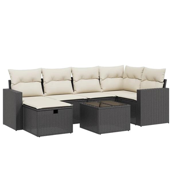 Grote foto vidaxl 7 delige loungeset met kussens poly rattan zwart tuin en terras tuinmeubelen