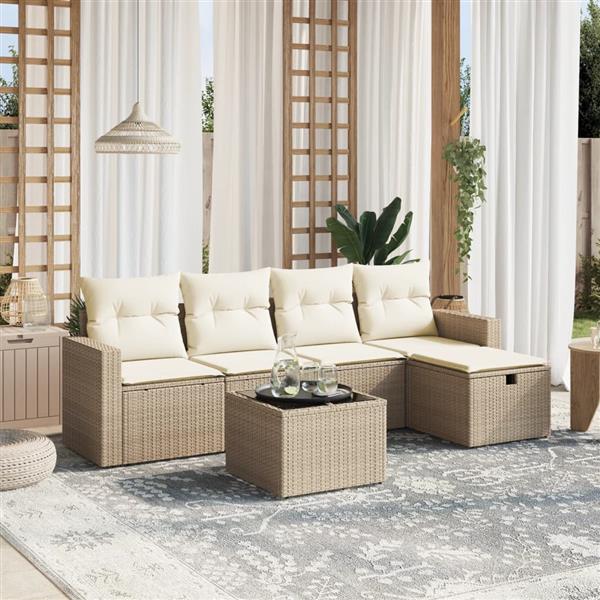 Grote foto vidaxl 6 delige loungeset met kussens poly rattan beige tuin en terras tuinmeubelen