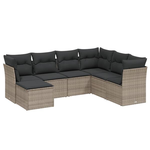 Grote foto vidaxl 7 delige loungeset met kussens poly rattan grijs tuin en terras tuinmeubelen