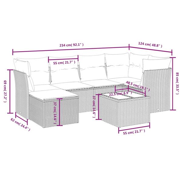 Grote foto vidaxl 7 delige loungeset met kussens poly rattan grijs tuin en terras tuinmeubelen