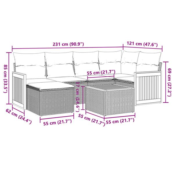 Grote foto vidaxl 7 delige loungeset met kussens poly rattan zwart tuin en terras tuinmeubelen