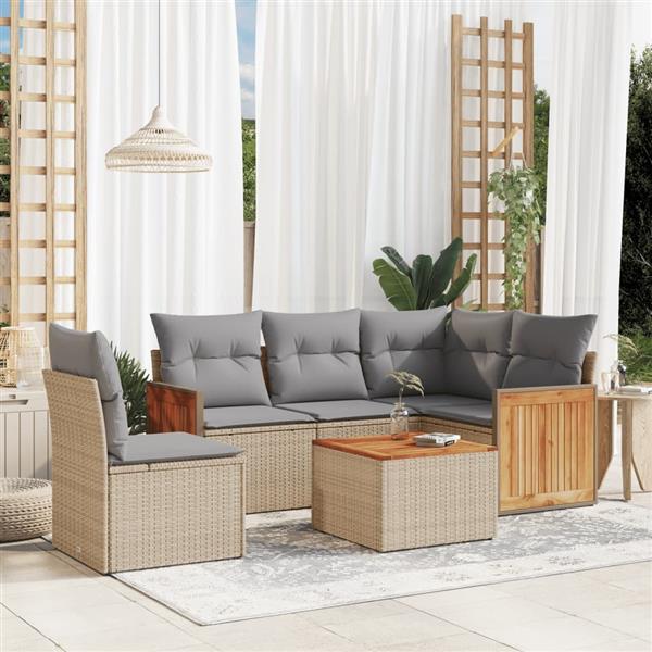 Grote foto vidaxl 6 delige loungeset met kussens poly rattan beige tuin en terras tuinmeubelen