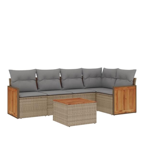 Grote foto vidaxl 6 delige loungeset met kussens poly rattan beige tuin en terras tuinmeubelen